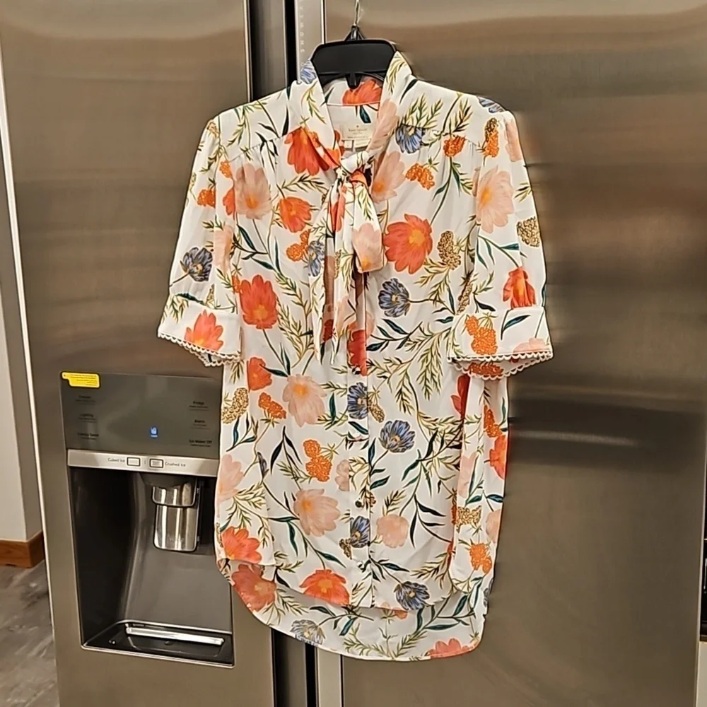 💕KATE SPADE💕 Blossom Tie Neck Blouse ~ Picnic Perfect Floral Print Small